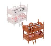 WHAMVOX 2 Sets Miniature Dollhouse Bunk Bed Realistic Dollhouse Furniture for Bedroom Role Play Brown and White Miniature Bunk Beds for Spatial Learning and Organization Skills Development