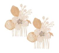 WHAMVOX 2pcs Bride Hair Comb Set with Golden Leaf Design, Artificial Pearl and Rhinestone Decoration, Zinc Alloy Material, Elegant and Robust Side Combs for Weddings and Evening Parties