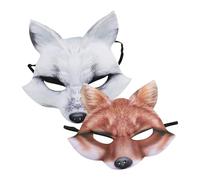 WHAMVOX 2pcs Lightweight EVA Fox Mask Half Face Animal Cosplay Mask with Flexible Band for Halloween Masquerade Carnival Party Fit Easy to Clean Brown and White Design