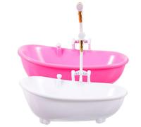 WHAMVOX 2Pcs Mini Doll Bathtubs with Electric Sprayers, Miniature Bath Tub for Dollhouse Decor, Preschool Bath Water Spray, Pink and White Set