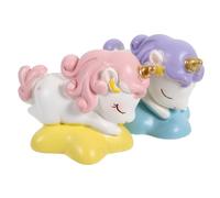 WHAMVOX 2pcs Miniature Resin Unicorn Ornaments Cute Cartoon Animal Statues for Decor Gift with Purple Blue and Pink Yellow Base