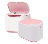 WHAMVOX 2Pcs Small Desktop Trash Can with Lid Portable Press-top Garbage Bin for Office Home Kitchen Bathroom Countertop Waste Basket Compact Design White