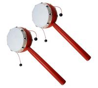 WHAMVOX 2pcs Wooden Hand Drum for Boy Girl Double-Sided Sheepskin Surface Painted White Musical Rattle Stimulates Listening and Hand Flexibility for Development
