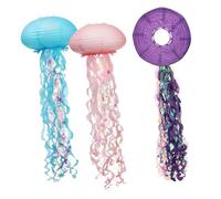WHAMVOX 3 Pcs Jellyfish Paper Lanterns Ocean Themed Festival Decor for Mermaid Birthday Party Soft Lighting Lightweight Safe Hanging Decorations in Blue Pink Purple