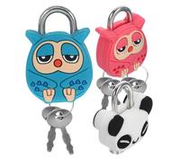 WHAMVOX 3pcs Cute Mini Cartoon Animal Padlocks with Keys, Metal Panda Green Pink Owl Locks for Drawer Security, Jewelry Box, Backpack, and Cabinet Use Random Color