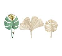 WHAMVOX 3pcs Mini Leaf Shape Punch-Free Wall Hooks, Gold and Green Metal Coat and Scarf Hangers, Small Decorative Hooks for Doors and Windows Storage in Home