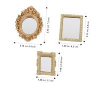 WHAMVOX 3Pcs Miniature Dollhouse Mirrors Set - Classical Embossed Plastic Tiny Mirrors with Gold Round, Gold Square, and Striped Square Frames - Mini House Decoration for ’S and Doll