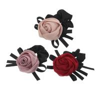 WHAMVOX 3pcs Satin Rose Bow Scrunchies for Women Elastic Floral Ponytail Holders with Bowknot Design Comfortable Hair Ties for Bun and Everyday Hairstyles in Wine Pink Cinnamon