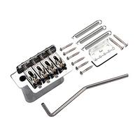 WHAMVOX 4 String Metal Saddle Bridge Pre-Drilled Holes for Easy Mounting Sturdy Tremolo Bridge for Vintage Electric Guitar Replacement (Silver)