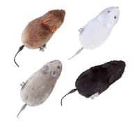 WHAMVOX 4pcs Clockwork Plush Mouse Set for Cats, Realistic Wind-Up Interactive Pet with Spring Power, Random Color, Suitable for Cat Play and Entertainment Random Color