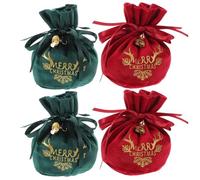 WHAMVOX 4pcs Fabric Drawstring Bags for Fruit and Small Presents, Velvet Holiday Treat Bags with Christmas Theme Design, Reusable Xmas Present Sacks for Christmas and Wedding