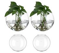 WHAMVOX 4pcs Glass Wall Planters Propagation Station with High Transparency and Space-saving Design, Rounded Hanging Terrarium Holders for Plants and Flowers, for Living Rooms