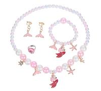 WHAMVOX 4pcs Mermaid Jewelry Set Colorful Beaded Bracelet Necklace Ring Dangler Plastic Accessories for Boys Party Dress Up