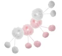 WHAMVOX 4pcs Pom Pom Hair Ties for Soft Plush Elastic Hair Scrunchies Multipurpose for Ponytails Buns and Double Braids in Early Autumn and School