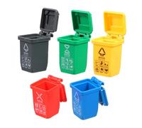 WHAMVOX 5pcs Miniature Dollhouse Trash Cans with Lids Plastic Desktop Waste Bins for Educational Play Variety of Waste Sorting Bins for Home Classroom and Doll Kitchen Tabletop Decor
