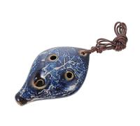 WHAMVOX 6-hole Beginners Practice Ocarina Leaf Shaped Lightweight White Porcelain Wind Instrument in Navy, Suitable for Children Learning Extraordinary Tones