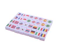 WHAMVOX 64pcs National Flag Mahjong Tiles Set with High-definition Prints Beginner Friendly Player Board Game Portable Travel Strategy Game for Family Party Coffee Table