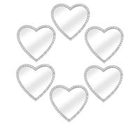 WHAMVOX 6pcs Heart-shaped Junk Case Charms with Rhinestones Mirror for Phone, Portable Makeup Accessory and DIY Design, Silver Metal and Glass Cute Hand Held Mirror for Travel or Phone