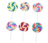 WHAMVOX 6pcs Multicolored Soft Clay Fake Large Lollipops DIY Craft Accessories Vibrant Rainbow Swirl Candy Props for Party Decorations and Creative Projects