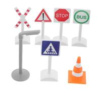 WHAMVOX 7pcs Train Track Traffic Signs Toy Set for Kids Educational Railroad Crossing Mini Model Play Accessories Plastic Road Signal for Train and City Traffic Simulation
