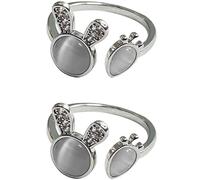 WHAMVOX Adjustable Bunny and Carrot Finger Rings with Comfortable Fit for Women 2pcs Silver Copper Material Dainty and Minimalist Design for Everyday Wear