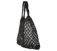WHAMVOX Black Cotton Knitted Shoulder Bag Lightweight Reusable Beach String Bag with Hollow Mesh Design for Women Daily Life Use
