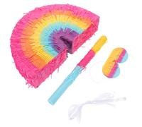 WHAMVOX Colorful Boho Rainbow Birthday Pinata with Bat and Blindfold Design Fillable Up to Hanging Loop for Mexican Carnival Fiesta Christmas Party Decorations