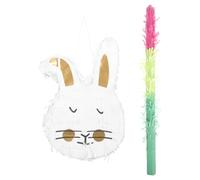 WHAMVOX Easter Bunny Pinata Set with Stick, Aluminum Foil Rabbit Pendant Party Game, Birthday Decoration and Easter Activity Supply