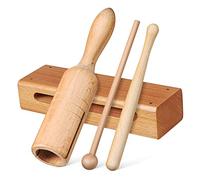WHAMVOX Educational Wooden Percussion Instrument Set Single Tone Wood Block and Handheld Clapper Tube, Beech Wood Material, Includes Mallets, Suitable for School Music and Rhythm Training
