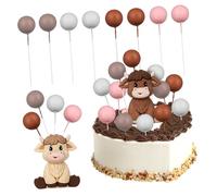 WHAMVOX Highland Cow Cake Toppers with Animal Figurines and Foam Balls Versatile Party Cake Decorations for Birthdays Weddings and Celebrations Easy to Insert and Arrange