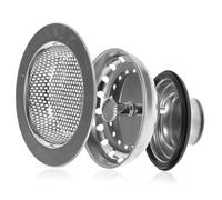 WHAMVOX Kitchen Sink Draining Strainer with High-seal Rubber Bottom Ring Stainless Steel Filter Basket and Flat Head Stopper for Drain Prevents Clogs and Water Leakage Safe Edge Design