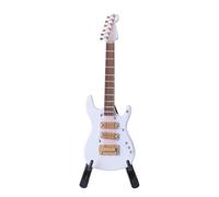 WHAMVOX Mini Electric Guitar Model 10Cm White with Black Stand and Box, Mini Guitar Ornament for Birthday Party and Home Decor, Musical Instrument Collectible Display