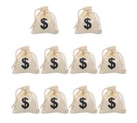 WHAMVOX Money Bag Pouches Canvas 12 Pack - Drawstring Coin Bags with Sign for Game Consoles, Party Decorations, Birthdays, Adult Parties