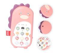 WHAMVOX Pink Dinosaur Cartoon Mobile Phone for Months Chewable Bilingual Early Learning with Vibration Plastic Phone for Hand-eye Coordination and Fun Play