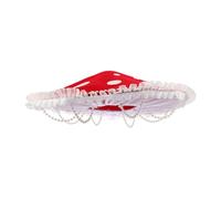 WHAMVOX Red Mushroom Hat with Faux Pearl Chain Cottagecore Costume Cap for Adults Decorative Cosplay Party Headwear Unique Stage Performance Accessory for Women