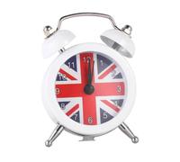 WHAMVOX Union Flag Pattern Desktop Alarm Clock for Students, White | Metal Shell, Tabletop Placement for Office Desk or Room Decor, Quiet Nights and Wake on Time