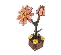 WHAMVOX Wooden Flower Puzzle Kit Daisy Plant Bouquet Building DIY Craft Model with Vase Artistic Home Decor Safe Sustainable Wood for Skill Development and Relaxation