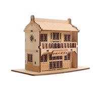 WHAMVOX Wooden Restaurant Model DIY Kit with Clockwork Musical Box Educational Puzzle for Enhances Creativity Spatial Reasoning Motor Skills Interactive Public House Design