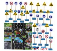 WHAMVOX Wooden Traffic Signs for Roadblock Signs with Cars and Map Educational Building Blocks for Kindergarten Safety Awareness and Interactive Play