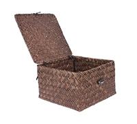 WHAMVOX Woven Storage Basket Lid Seagrass Organizer for Home Square Toy and Book Storage Box Vintage Color s 14x14x8cmh