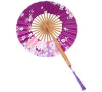WHAMVOX Yamato Style Folding Fan Silk Damask round Shape for Handheld Use | Elegant Japanese Style, Decorative Display at Home, Costume Accessory for Festival Attendees and Performers