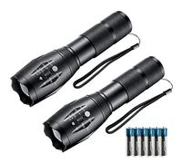 Whaply LED Flashlights, 2 Pack Tactical Flashlight High Lumens Lights with 6Pack AAA Batteries Portable Waterproof Zoomable Flashlight with 5 Mode for Camping/Outdoor/Hiking/Gift-Giving/Emergency