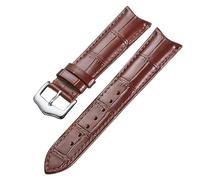 WHARGTSL Leather Watchband Curved Interface Bamboo Pattern Buckle Business 19mm 20mm 21mm 22mm Retro Watch Strap(Brown Silver,21mm)