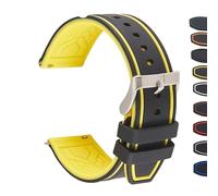 WHARGTSL Silicone Men Watchbands 20mm 22mm 24mm Stainless Steel Buckle Rubber Strap Replacement Bracelet Watchbands Watch Accessories(Yellow-black,22mm)