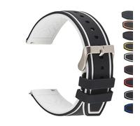 WHARGTSL Silicone Men Watchbands 20mm 22mm 24mm Stainless Steel Buckle Rubber Strap Replacement Bracelet Watchbands Watch Accessories(White-black,24mm)