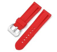 WHARGTSL Silicone Soft Rubber Sport Watchband 22mm 24mm 26mm Black Green Red Blue With Black Silver Steel Buckle Bracelet Band Strap(Red-S,24mm)