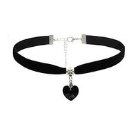 Wharick Choker Necklaces,Adjustable Chic Faux Leather Vintage Gothic Style Velvet Choker for Women,Short Love Heart Rhinestone Necklace Black
