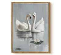 WHASAYART Vintage Framed Wall Art Print SR1210 Swans | Two White Swans on Serene Lake with Water Lilies, Rustic Animal Bird Nature Painting for Bedroom Hallway Wedding Wall Decor