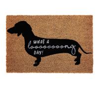What A Long Day' Sausage Dog Doormat, Humorous Coir Mat With Dachshund Print And PVC Backing, Durable, Premier Housewares Natural 100cm diameter