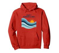What a Wonderful Wave: Retro Ocean Sunset Pullover Hoodie, Adult Unisex, Red, XL